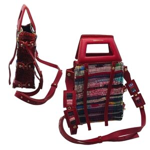 Kooreloo Womens Handbag Crossbody Adjustable Leather Woven Red Pink Boho Fall